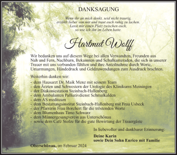 Traueranzeige von Hartmut Wolff von Südthüringer Presse