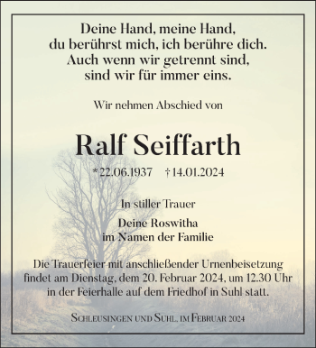 Traueranzeige von Ralf Seiffarth von Südthüringer Presse