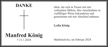 Traueranzeige von Manfred König von Frankenpost