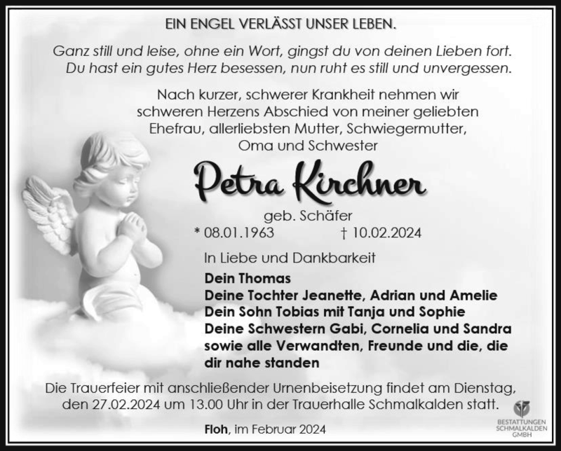  Traueranzeige für Petra Kirchner vom 24.02.2024 aus Südthüringer Presse