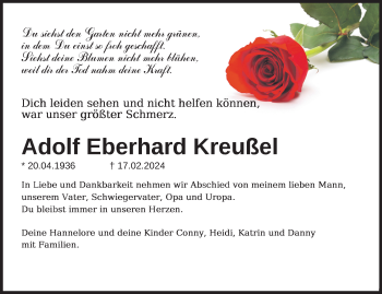 Traueranzeige von Adolf Eberhard Kreußel von Südthüringer Presse