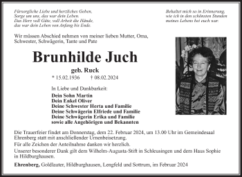 Traueranzeige von Brunhilde Juch von Südthüringer Presse