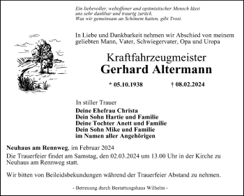 Traueranzeige von Gerhard Altermann von Südthüringer Presse