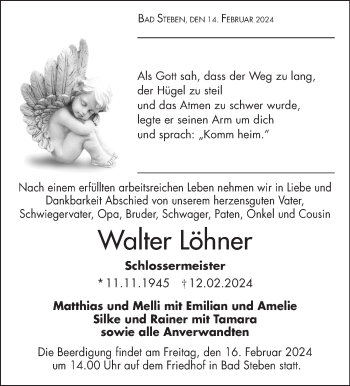 Traueranzeige von Walter Löhner von Frankenpost