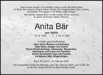 Traueranzeige von Anita Bär von Neue Presse Coburg