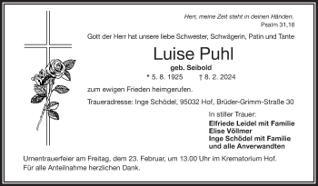 Traueranzeige von Luise Puhl von Frankenpost