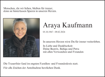 Traueranzeige von Araya Kaufmann von Neue Presse Coburg