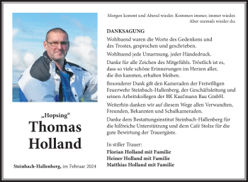 Traueranzeige von Thomas Holland von Südthüringer Presse