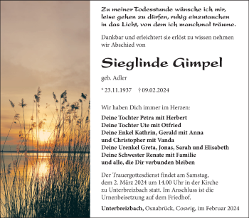 Traueranzeige von Sieglinde Gimpel von Südthüringer Presse