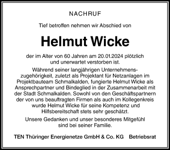 Traueranzeige von Helmut Wicke von Südthüringer Presse