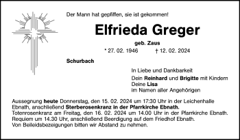 Traueranzeige von Elfrieda Greger von Frankenpost