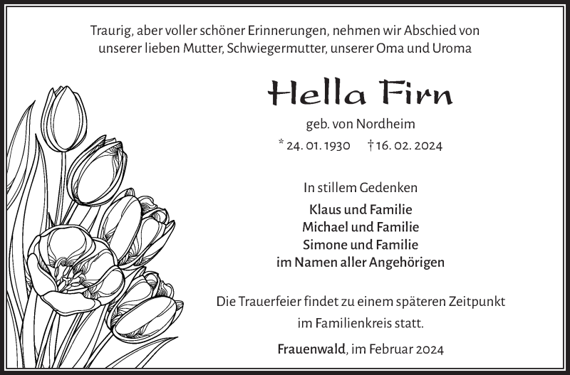  Traueranzeige für Hella Finn vom 24.02.2024 aus Südthüringer Presse