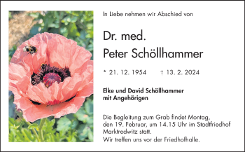Traueranzeige von Peter Schöllhammer von Frankenpost