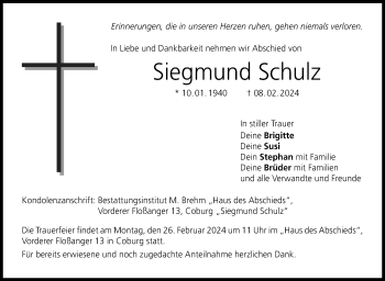Traueranzeige von Siegmund Schulz von Neue Presse Coburg