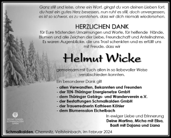 Traueranzeige von Helmut Wicke von Südthüringer Presse