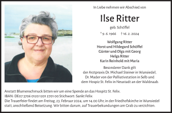 Traueranzeige von Ilse Ritter von Frankenpost