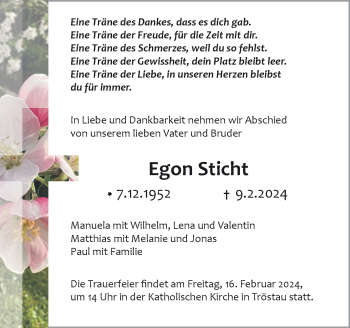 Traueranzeige von Egon Sticht von Frankenpost