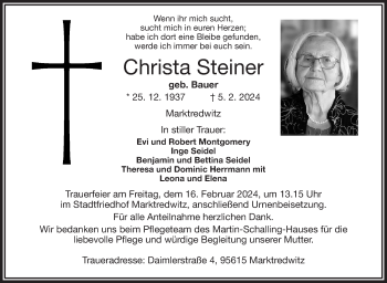 Traueranzeige von Christa Steiner von Frankenpost