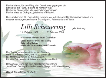 Traueranzeige von Lilli Scheuering von Neue Presse Coburg