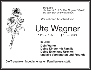 Traueranzeige von Ute Wagner von Frankenpost