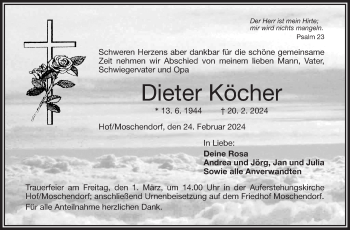 Traueranzeige von Dieter Köcher von Frankenpost