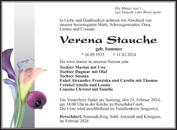 Traueranzeige von Verena Stauche von Südthüringer Presse