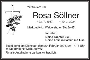 Traueranzeige von Rosa Söllner von Frankenpost