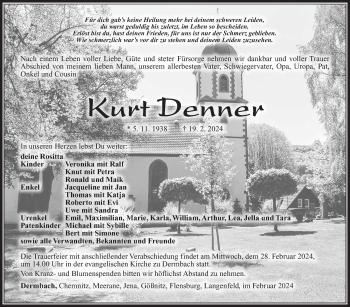 Traueranzeige von Kurt Denner von Südthüringer Presse