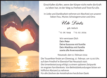 Traueranzeige von Ute Dietz von Neue Presse Coburg
