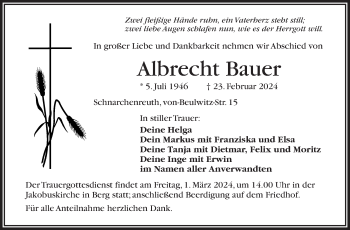 Traueranzeige von Albrecht Bauer von Frankenpost