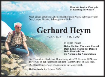 Traueranzeige von Gerhard Heym von Südthüringer Presse