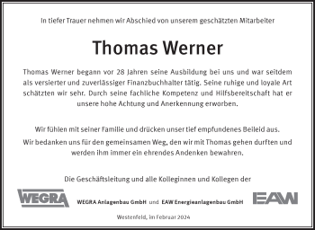 Traueranzeige von Thomas Werner von Südthüringer Presse