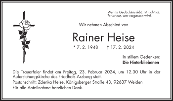 Traueranzeige von Rainer Heise von Frankenpost