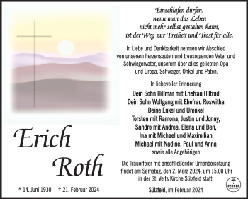 Traueranzeige von Erich Roth von Südthüringer Presse