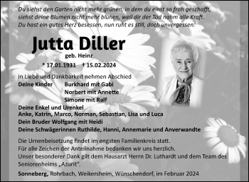 Traueranzeige von Jutta Diller von Südthüringer Presse