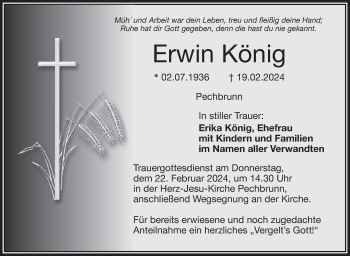 Traueranzeige von Erwin König von Frankenpost
