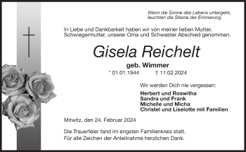 Traueranzeige von Gisela Reichelt von Neue Presse Coburg