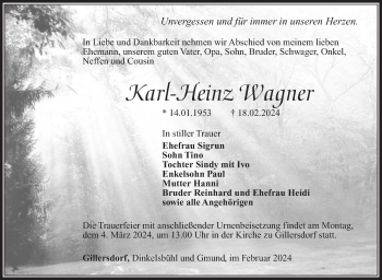Traueranzeige von Karl-Heinz Wagner von Südthüringer Presse