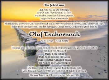 Traueranzeige von Olaf Tscherneck von Südthüringer Presse