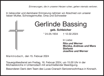 Traueranzeige von Gerlinde Bassing von Neue Presse Coburg