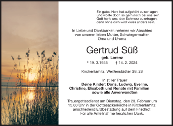 Traueranzeige von Gertrud Süß von Frankenpost