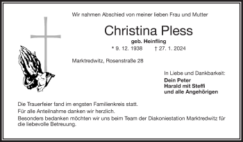 Traueranzeige von Christina Pless von Frankenpost