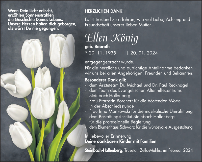  Traueranzeige für Ellen König vom 17.02.2024 aus Südthüringer Presse