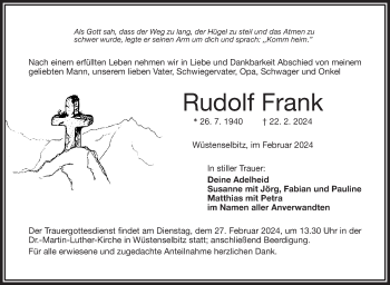 Traueranzeige von Rudolf Frank von Frankenpost