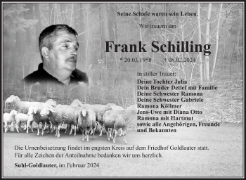 Traueranzeige von Frank Schilling von Südthüringer Presse