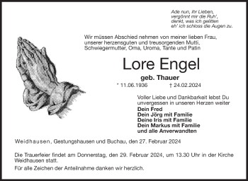 Traueranzeige von Lore Engel von Neue Presse Coburg