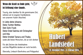 Traueranzeige von Hubert Landsiedel von Südthüringer Presse