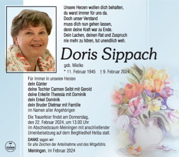 Traueranzeige von Doris Sippach von Südthüringer Presse