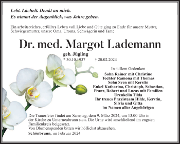 Traueranzeige von Margot Lademann von Südthüringer Presse