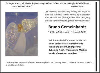 Traueranzeige von Bruno Gemeinhardt von Frankenpost